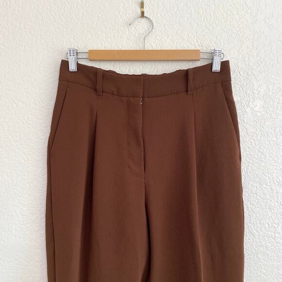 Aritzia Wilfred Dashwood Pant Crepette High Rise Pleated Cuffed Trousers Brown 8 - Picture 3 of 9